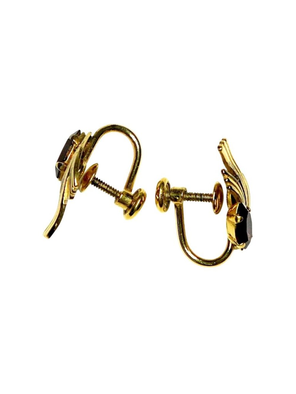 Van Dell Art Deco Earrings, 12K Gold Filled, Fan Design, Vintage Screw-Back Sign - Picture 5 of 5